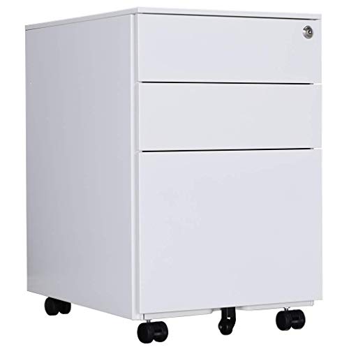 Aktenschränke,Schrankkorpus Vormontiert, Rollcontainer Büro-Rollcontainer mit Anti-umkippen-mechanismus, Bürocontainer mit 3 Schublade für A4, 50cm L x 39cm B x 60cm H, LWB020 (Weiß)