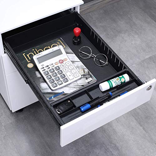 Aktenschränke,Schrankkorpus Vormontiert, Rollcontainer Büro-Rollcontainer mit Anti-umkippen-mechanismus, Bürocontainer mit 3 Schublade für A4, 50cm L x 39cm B x 60cm H, LWB020 (Weiß)