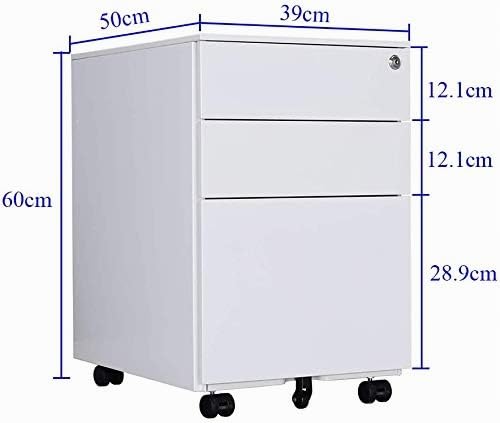 Aktenschränke,Schrankkorpus Vormontiert, Rollcontainer Büro-Rollcontainer mit Anti-umkippen-mechanismus, Bürocontainer mit 3 Schublade für A4, 50cm L x 39cm B x 60cm H, LWB020 (Weiß)