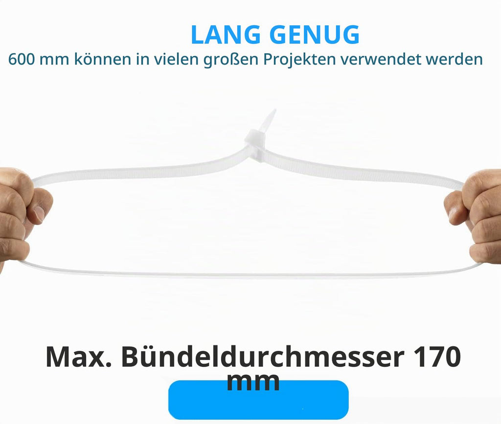 Armpow Kabelbinder, 600 mm x 12 mm, breit, UV-beständig, 114 kg, Zugfestigkeit für HLK-Konstruktion, ultrastark, selbstsichernd, extra lang, 12 mm x 600 mm, 40 Stück, schwarz, 40 Stück