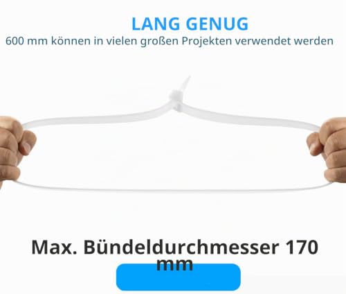 Armpow Kabelbinder, 600 mm x 12 mm, breit, UV-beständig, 114 kg, Zugfestigkeit für HLK-Konstruktion, ultrastark, selbstsichernd, extra lang, 12 mm x 600 mm, 40 Stück, schwarz, 40 Stück