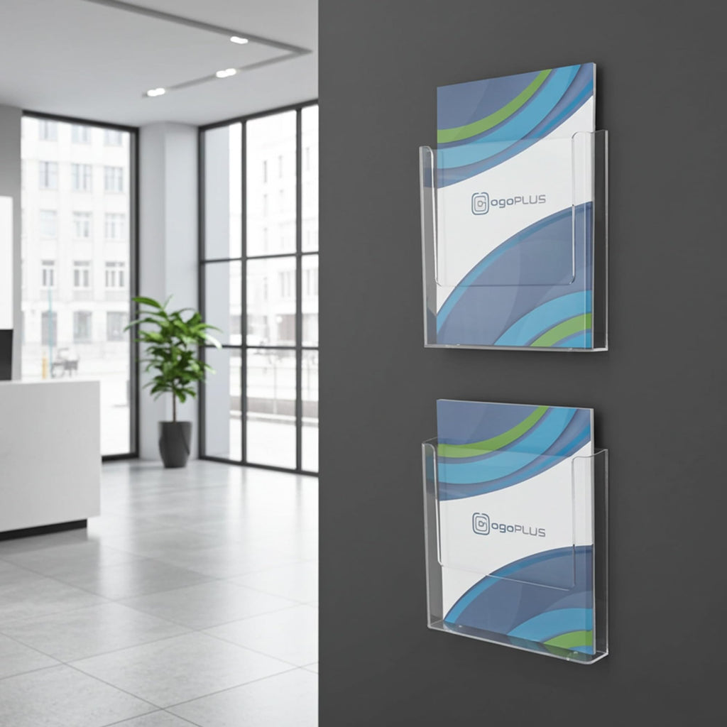 DIN A4 Wandprospekthalter Hochformat / Prospekthalter, Prospektständer, Flyer-Ständer, Flyerhalter, Prospektbox glasklar, Aufsteller, Werbung, Wandmontage