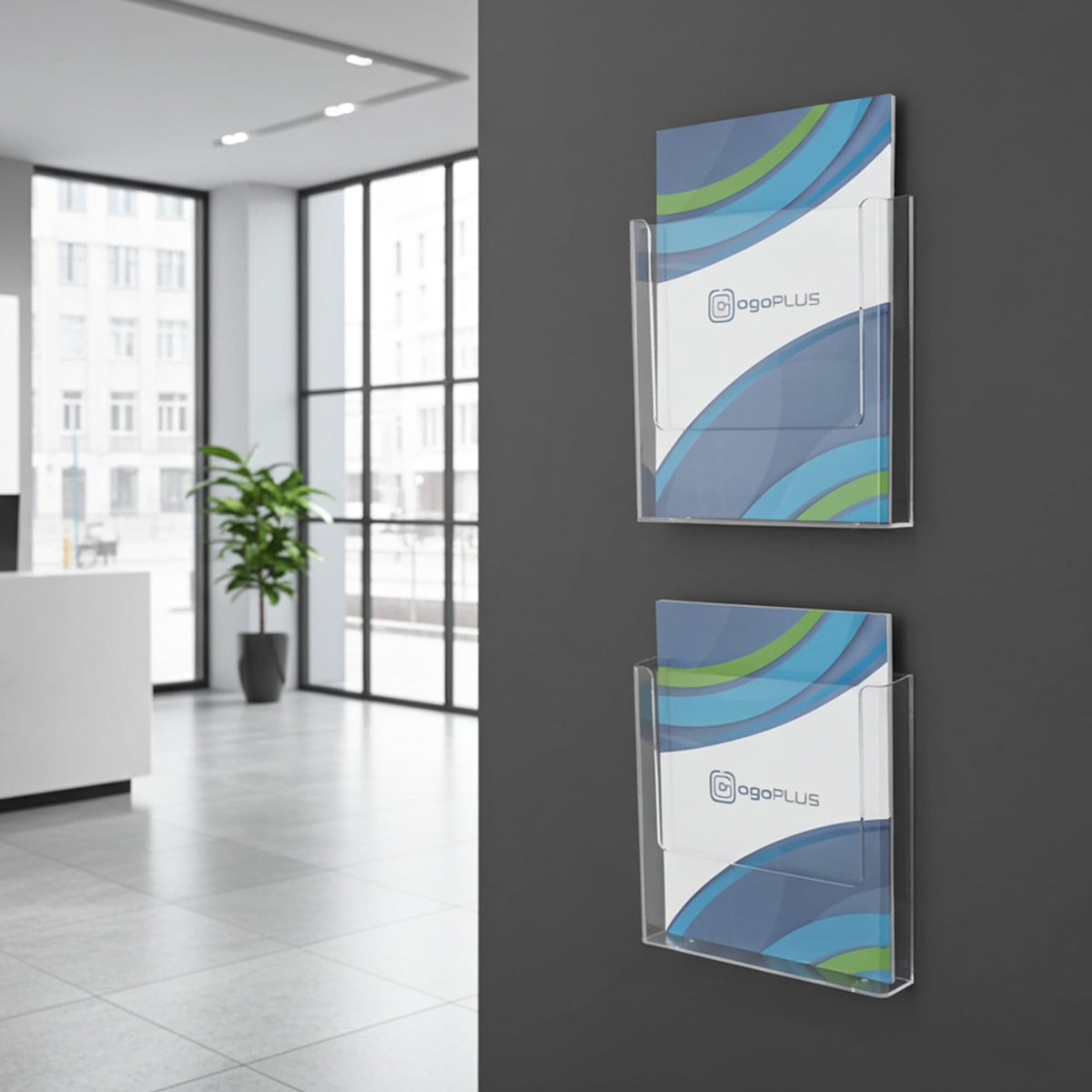 DIN A4 Wandprospekthalter Hochformat / Prospekthalter, Prospektständer, Flyer-Ständer, Flyerhalter, Prospektbox glasklar, Aufsteller, Werbung, Wandmontage