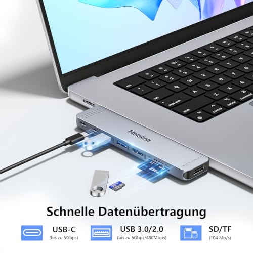 USB C Hub Adapter für MacBook Pro Air, Mac Multiport Adapter 8 in 2