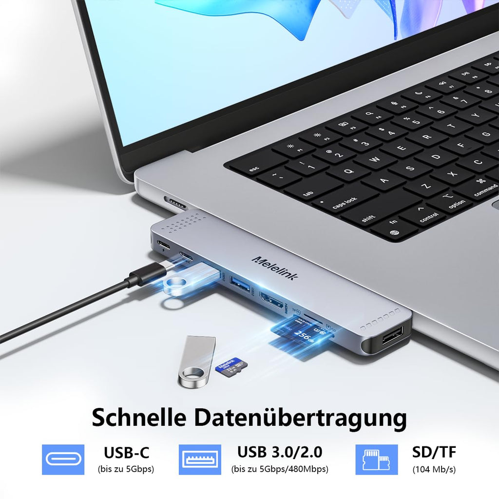 USB C Hub Adapter für MacBook Pro Air, Mac Multiport Adapter 8 in 2