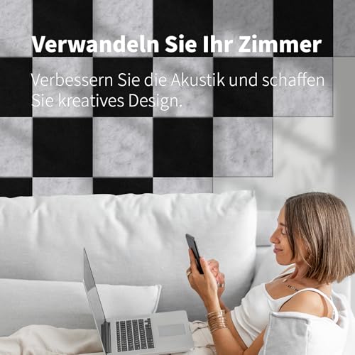36 Stück Akustikplatten Selbstklebend Grau, Abdeckung 3.24㎡