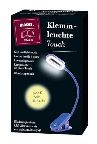 moses. libri_x Klemmleuchte Touch Electric Blue – dimmbares Leselicht