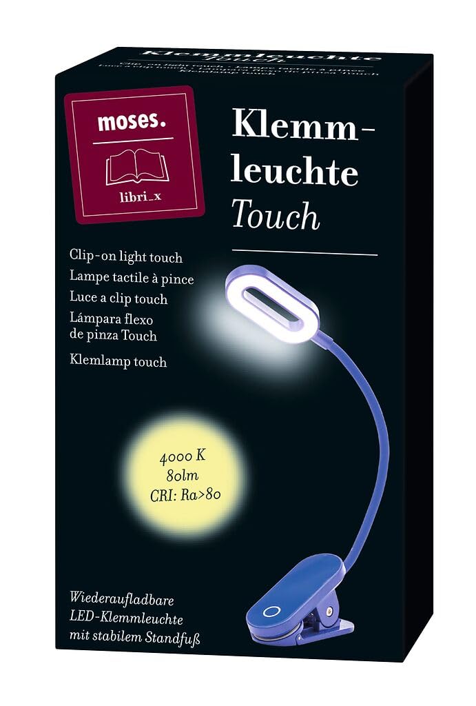 moses. libri_x Klemmleuchte Touch Electric Blue – dimmbares Leselicht