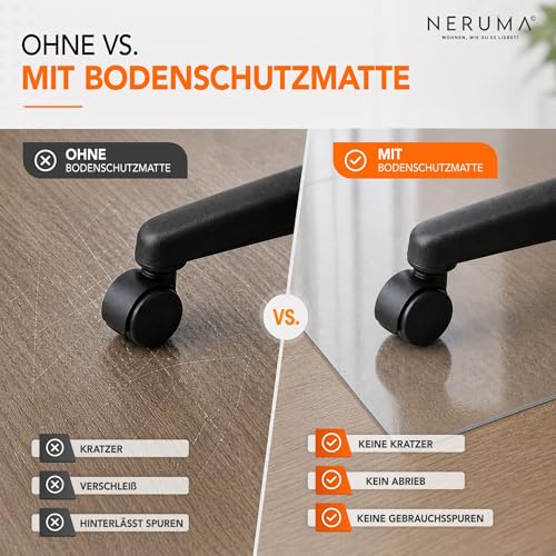 PVC Bodenschutzmatte Transparent – Bürostuhlunterlage für Hartboden & Teppich, rutschfest & langlebig – Bodenschutz Unterlage für Schreibtischstuhl, Stuhlmatte in verschiedenen Größen