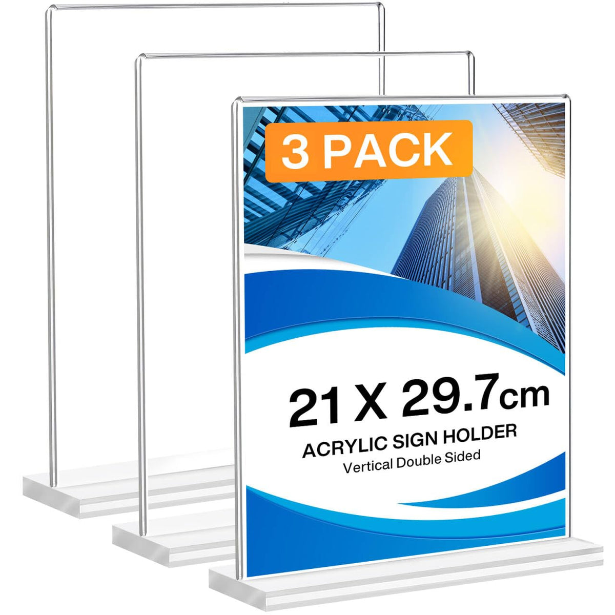 DoubleCare 3 Stück A4 Aufsteller, Doppelseitiges Transparentes Tischaufsteller, T-Förmiger Vertikaler Acryl Ständer, Tischaufsteller für Werbung, Speisekarte, Hinweisschild Dokumenten