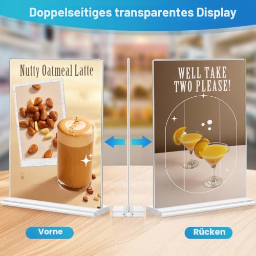DoubleCare 3 Stück A4 Aufsteller, Doppelseitiges Transparentes Tischaufsteller, T-Förmiger Vertikaler Acryl Ständer, Tischaufsteller für Werbung, Speisekarte, Hinweisschild Dokumenten