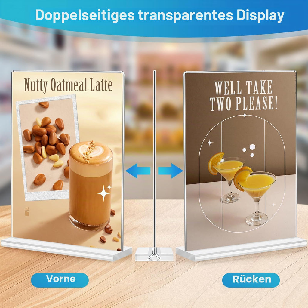 DoubleCare 3 Stück A4 Aufsteller, Doppelseitiges Transparentes Tischaufsteller, T-Förmiger Vertikaler Acryl Ständer, Tischaufsteller für Werbung, Speisekarte, Hinweisschild Dokumenten