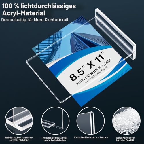 DoubleCare 3 Stück A4 Aufsteller, Doppelseitiges Transparentes Tischaufsteller, T-Förmiger Vertikaler Acryl Ständer, Tischaufsteller für Werbung, Speisekarte, Hinweisschild Dokumenten