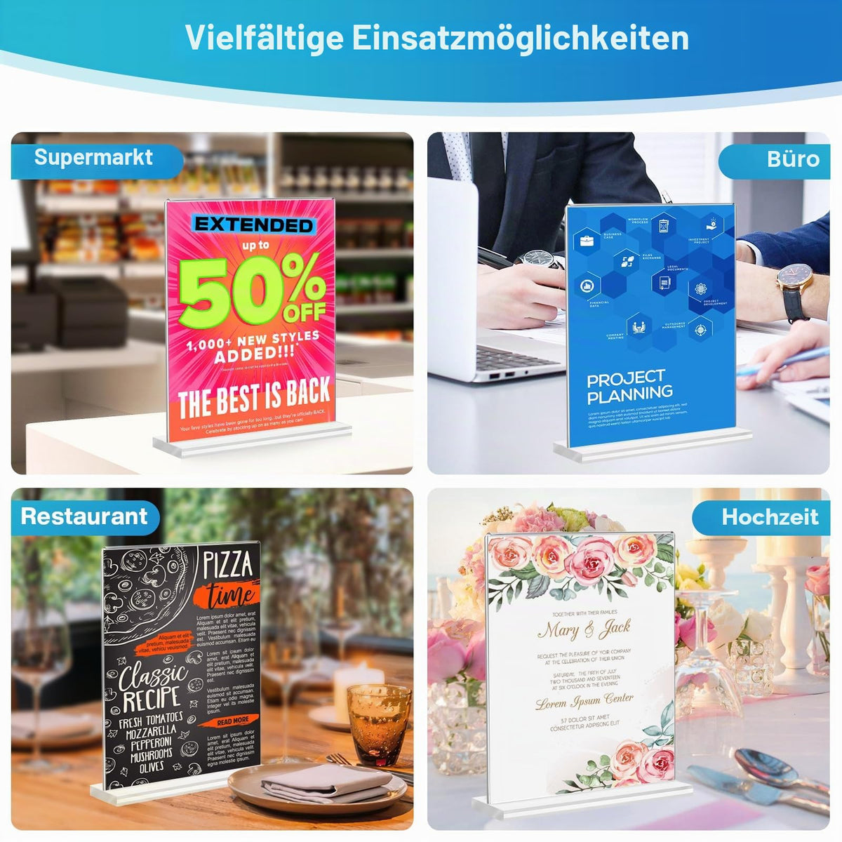 DoubleCare 3 Stück A4 Aufsteller, Doppelseitiges Transparentes Tischaufsteller, T-Förmiger Vertikaler Acryl Ständer, Tischaufsteller für Werbung, Speisekarte, Hinweisschild Dokumenten