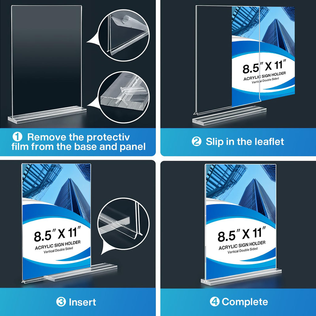 DoubleCare 3 Stück A4 Aufsteller, Doppelseitiges Transparentes Tischaufsteller, T-Förmiger Vertikaler Acryl Ständer, Tischaufsteller für Werbung, Speisekarte, Hinweisschild Dokumenten