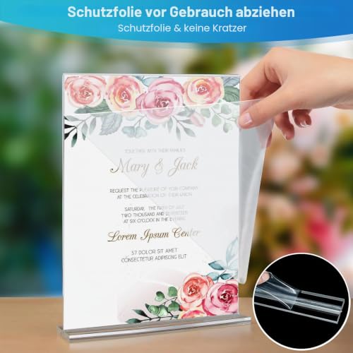 DoubleCare 3 Stück A4 Aufsteller, Doppelseitiges Transparentes Tischaufsteller, T-Förmiger Vertikaler Acryl Ständer, Tischaufsteller für Werbung, Speisekarte, Hinweisschild Dokumenten