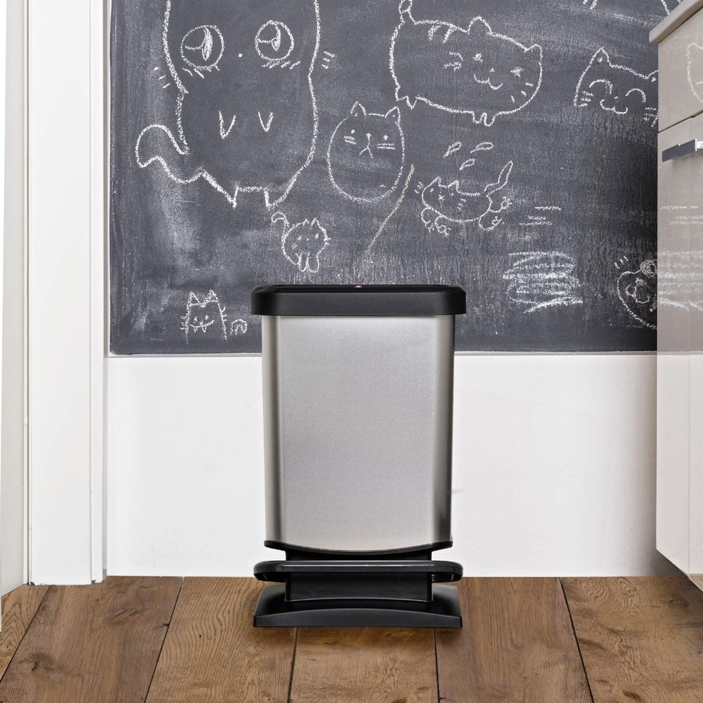 Rotho Paso Mülleimer 20l mit Pedal und Deckel, Kunststoff (PP) BPA-frei, carbonmetallic, 20l (29.3 x 26.6 x 45.7 cm)