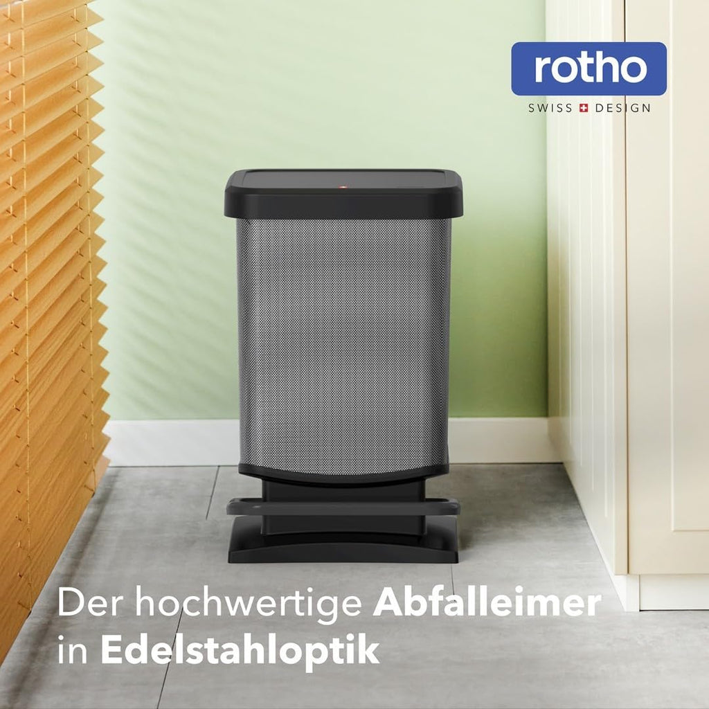 Rotho Paso Mülleimer 20l mit Pedal und Deckel, Kunststoff (PP) BPA-frei, carbonmetallic, 20l (29.3 x 26.6 x 45.7 cm)