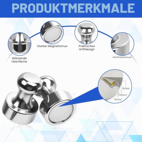 40 Stück Magnete Stark, 16 mm x 12 mm, für Magnettafel, Silber