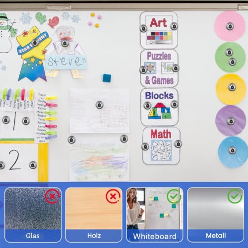 40 Stück Magnete Stark, 16 mm x 12 mm, für Magnettafel, Silber