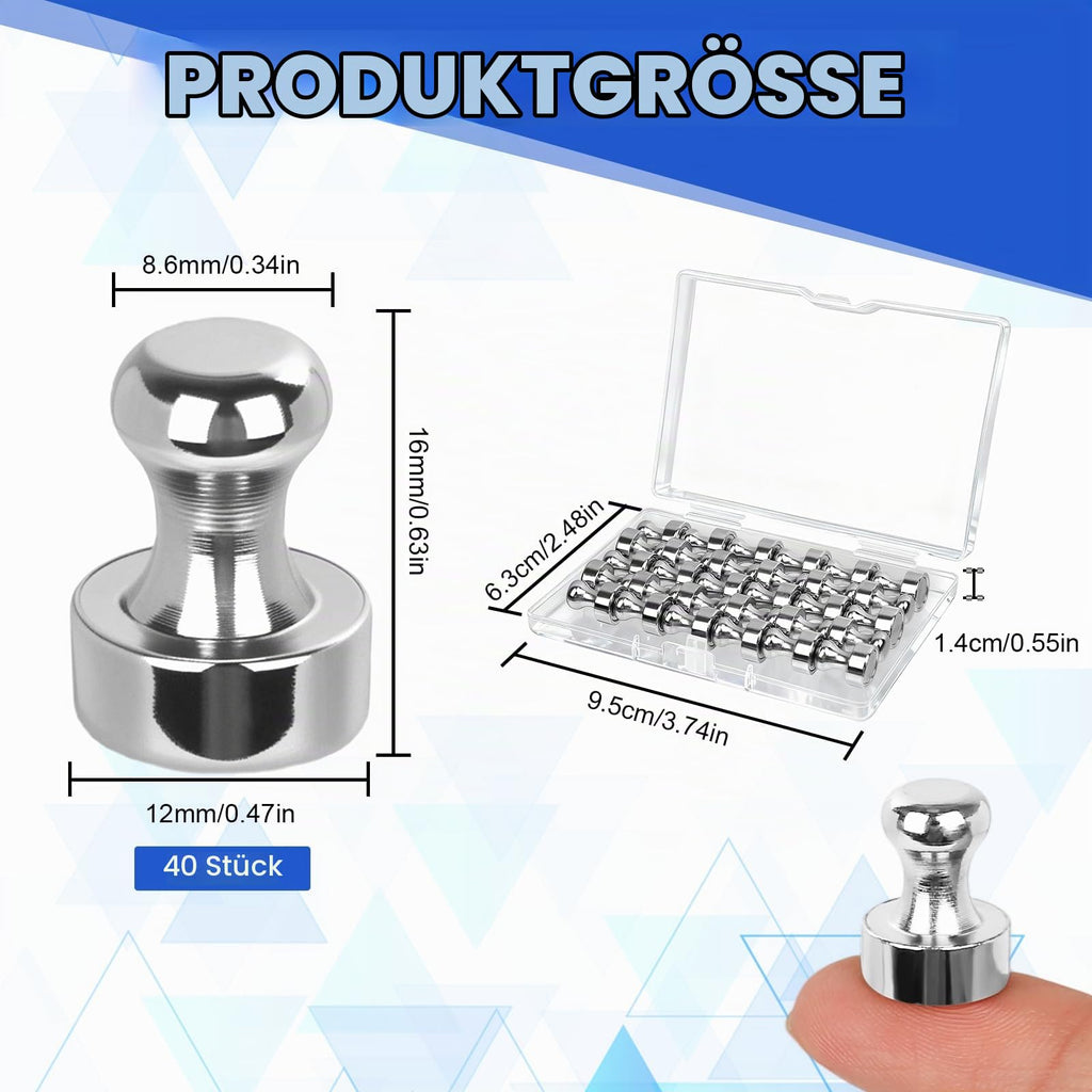 40 Stück Magnete Stark, 16 mm x 12 mm, für Magnettafel, Silber
