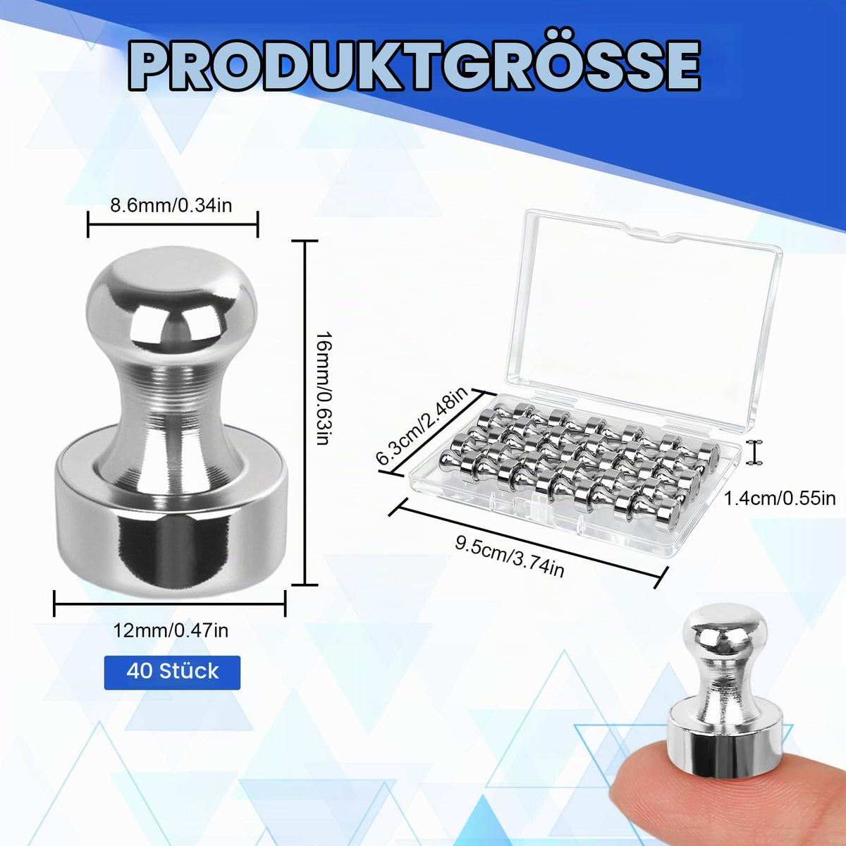 40 Stück Magnete Stark, 16 mm x 12 mm, für Magnettafel, Silber