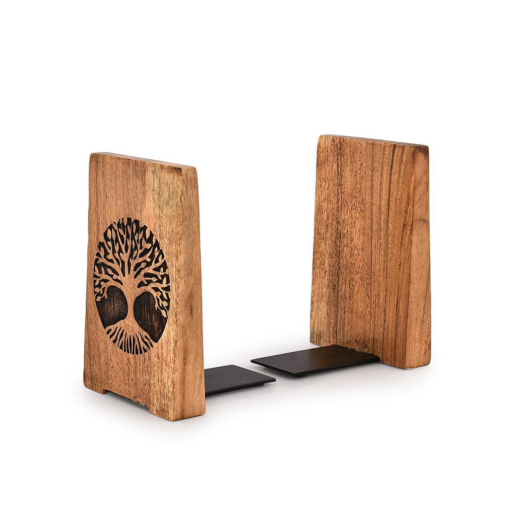 EDHAS Dekorative Buchstützen aus Eisen und Akazienholz, dekoratives Bücherregal, robuste Buchstützen, Schreibtisch-Organisation, Bücher (10,2 x 10,2 x 15,2 cm), 2 Stück