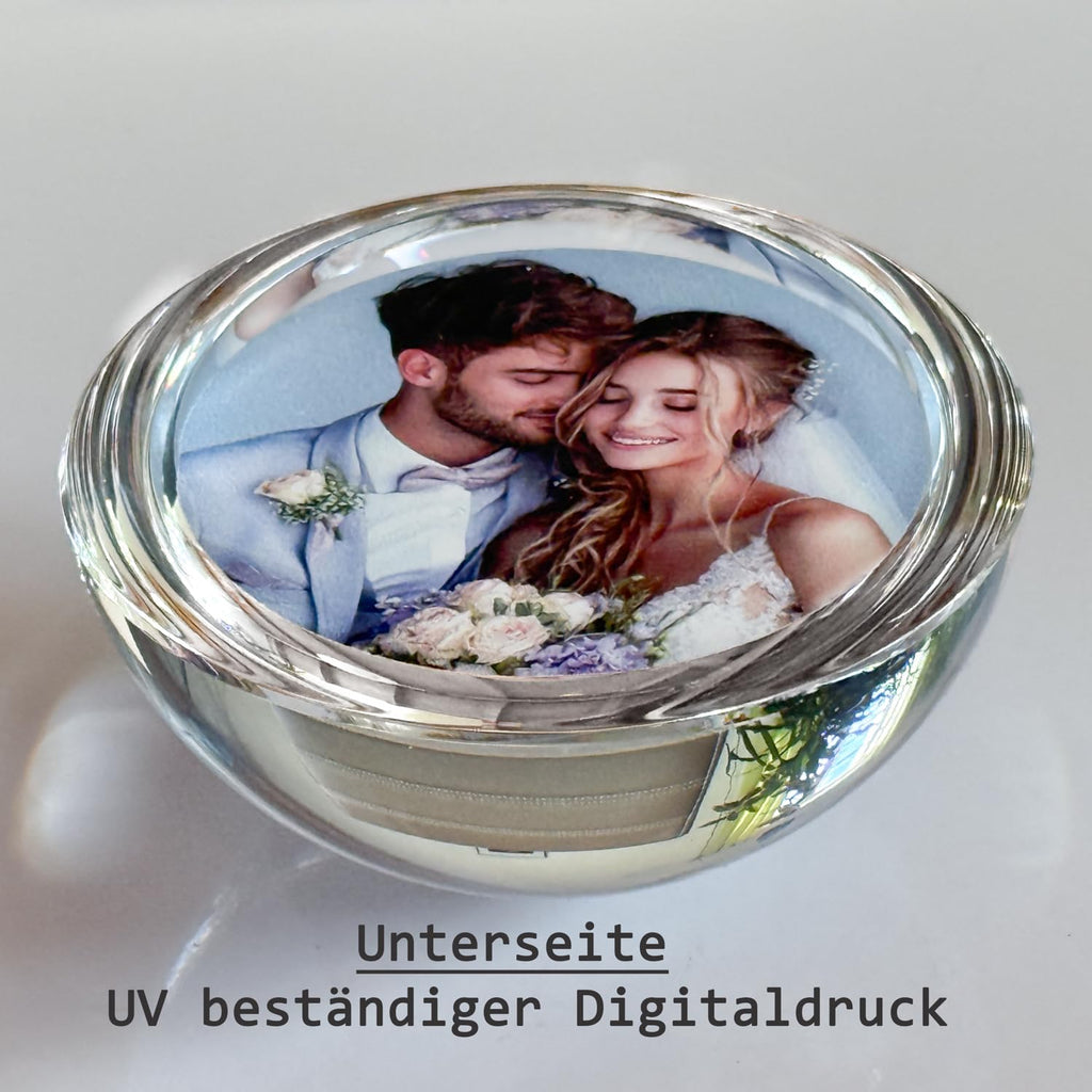 contento - Personalisierter Briefbeschwerer - Foto-Glaskugel - Glas-Briefbeschwerer mit Bild – edles Fotogeschenk in Geschenkbox – für Hochzeit, Jahrestag, Familie & Haustier - Glasdom