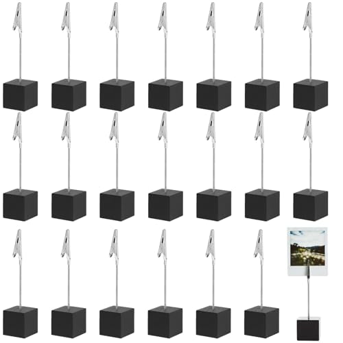 20 Stück Fotohalter mit Klammern, Schwarz Holz Memo Clip Halter, Fotoständer, Tischkartenhalter für Bilder, Karten und Notizen, Ideal für Heimdekoration, Büro und Veranstaltungen