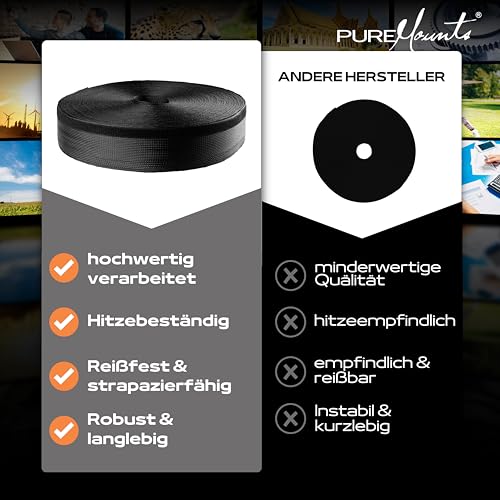 PureMounts PM-SOCKS-85B-50 Universeller Polyester-Kabelschlauch, selbst zusammenziehend mit Klettverschluss, Ø 85mm, Rolle 50m, schwarz