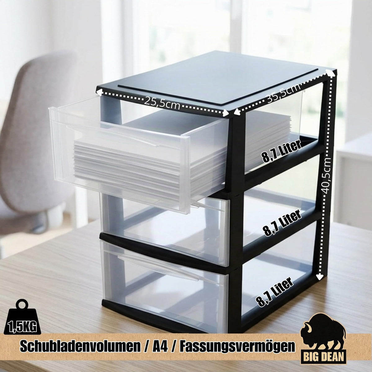 Große Schubladenbox A4 Schubladenschrank Schreibtisch Organizer Transparent