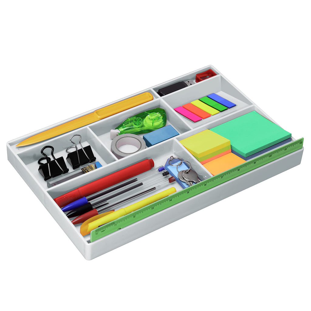 Acrimet Schubladen-Organizer mit 8 Fächern – Vielzweckbox für Bürobedarf, Make-up und Zubehör – Passend für Schubladen oder Tischoberflächen, 32,4 x 20,3 x 2,7 cm (Kunststoff) (Weiß)