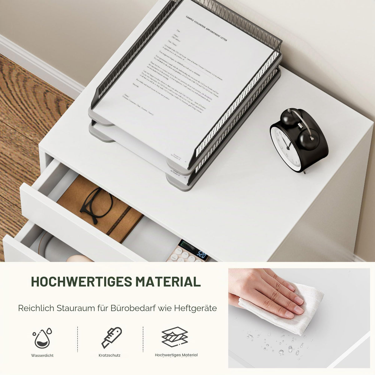 sogesfurniture Rollcontainer, Aktenschrank mit 5 Schubladen, Büroschrank, Schubladenschrank, Kommode Aufbewahrungsschrank, Mehrzweckschrank für Arbeitszimmer, Büro, Weiß