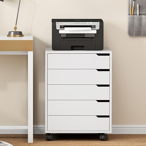 sogesfurniture Rollcontainer, Aktenschrank mit 5 Schubladen, Büroschrank, Schubladenschrank, Kommode Aufbewahrungsschrank, Mehrzweckschrank für Arbeitszimmer, Büro, Weiß