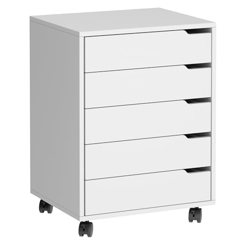 sogesfurniture Rollcontainer, Aktenschrank mit 5 Schubladen, Büroschrank, Schubladenschrank, Kommode Aufbewahrungsschrank, Mehrzweckschrank für Arbeitszimmer, Büro, Weiß