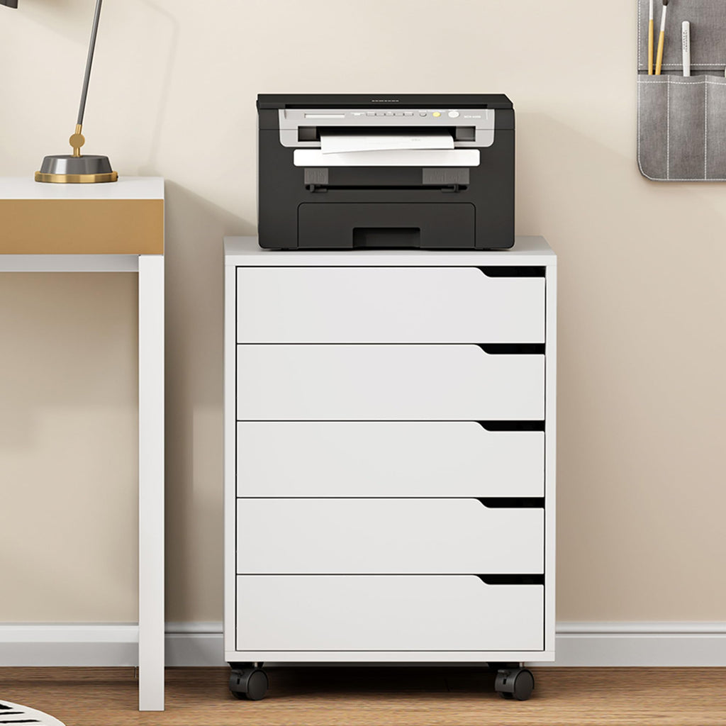 sogesfurniture Rollcontainer, Aktenschrank mit 5 Schubladen, Büroschrank, Schubladenschrank, Kommode Aufbewahrungsschrank, Mehrzweckschrank für Arbeitszimmer, Büro, Weiß