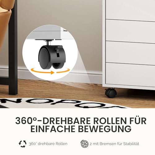 sogesfurniture Rollcontainer, Aktenschrank mit 5 Schubladen, Büroschrank, Schubladenschrank, Kommode Aufbewahrungsschrank, Mehrzweckschrank für Arbeitszimmer, Büro, Weiß
