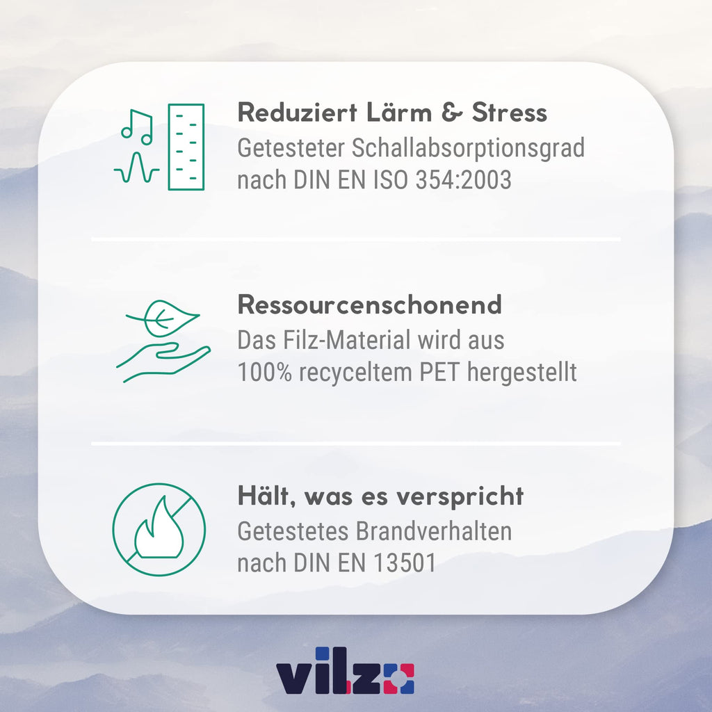vilz 12 Stück Schallabsorber Panel Akustik aus recyceltem Filz - Akustikplatten Schalldämmung 250x250x9 mm
