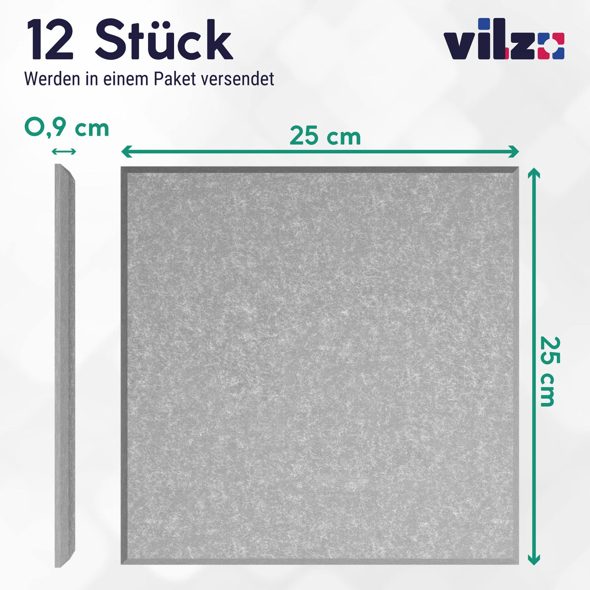 vilz 12 Stück Schallabsorber Panel Akustik aus recyceltem Filz - Akustikplatten Schalldämmung 250x250x9 mm