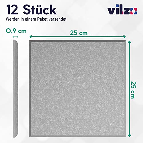 vilz 12 Stück Schallabsorber Panel Akustik aus recyceltem Filz - Akustikplatten Schalldämmung 250x250x9 mm