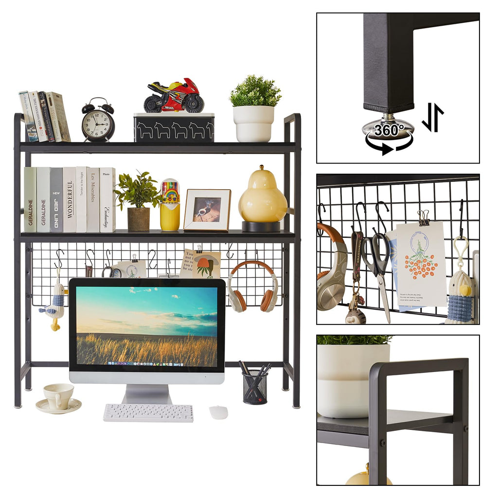 IBUYKE Bücherregal Schreibtisch Aufsatzregal Schreibtisch Regal Organizer für Wohnheim Hause 2 Tier Büro Computer Schreibtisch Zubehör Organizer Lagerregal Multifunktionales Regal TMZ003B