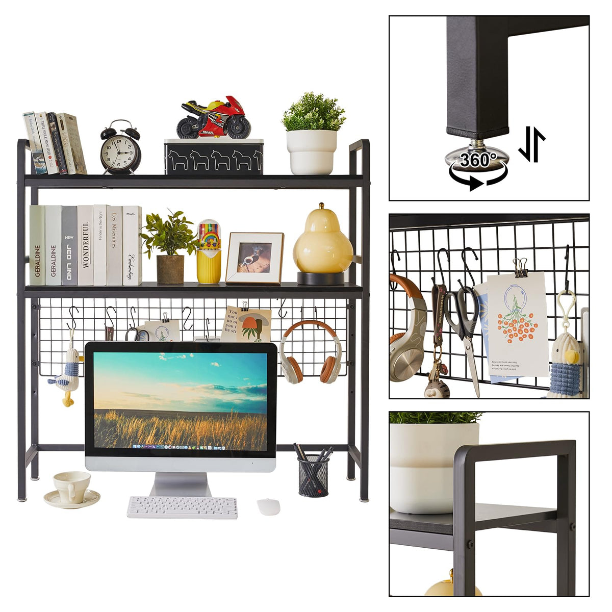 IBUYKE Bücherregal Schreibtisch Aufsatzregal Schreibtisch Regal Organizer für Wohnheim Hause 2 Tier Büro Computer Schreibtisch Zubehör Organizer Lagerregal Multifunktionales Regal TMZ003B
