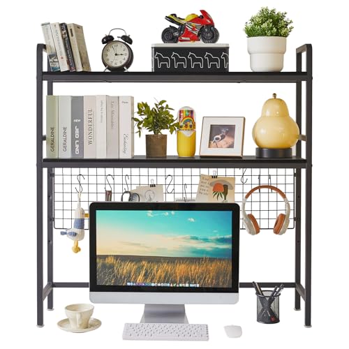 IBUYKE Bücherregal Schreibtisch Aufsatzregal Schreibtisch Regal Organizer für Wohnheim Hause 2 Tier Büro Computer Schreibtisch Zubehör Organizer Lagerregal Multifunktionales Regal TMZ003B