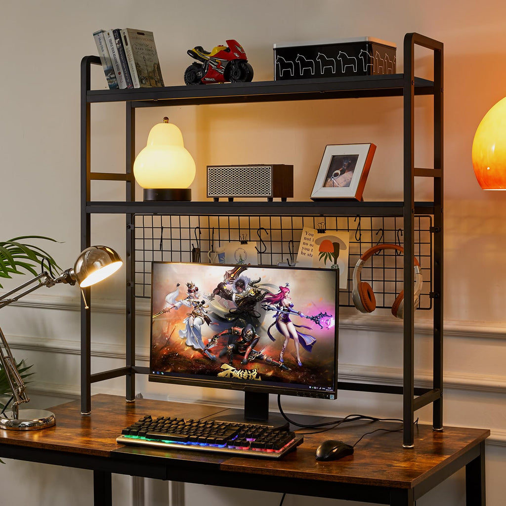 IBUYKE Bücherregal Schreibtisch Aufsatzregal Schreibtisch Regal Organizer für Wohnheim Hause 2 Tier Büro Computer Schreibtisch Zubehör Organizer Lagerregal Multifunktionales Regal TMZ003B