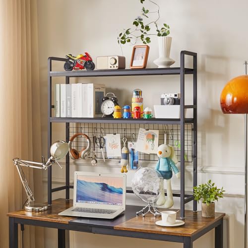 IBUYKE Bücherregal Schreibtisch Aufsatzregal Schreibtisch Regal Organizer für Wohnheim Hause 2 Tier Büro Computer Schreibtisch Zubehör Organizer Lagerregal Multifunktionales Regal TMZ003B
