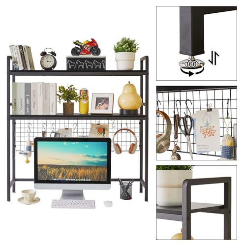 IBUYKE Bücherregal Schreibtisch Aufsatzregal Schreibtisch Regal Organizer für Wohnheim Hause 2 Tier Büro Computer Schreibtisch Zubehör Organizer Lagerregal Multifunktionales Regal TMZ003B