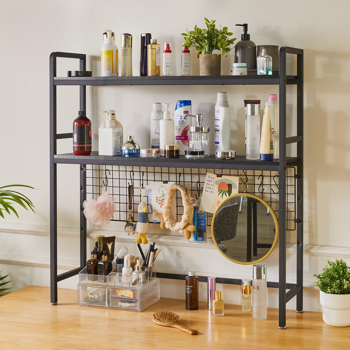 IBUYKE Bücherregal Schreibtisch Aufsatzregal Schreibtisch Regal Organizer für Wohnheim Hause 2 Tier Büro Computer Schreibtisch Zubehör Organizer Lagerregal Multifunktionales Regal TMZ003B
