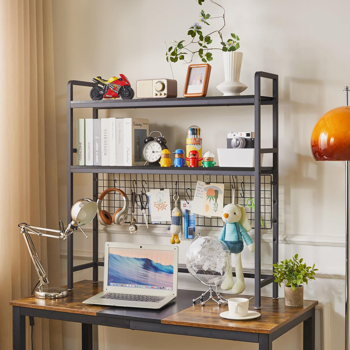 IBUYKE Bücherregal Schreibtisch Aufsatzregal Schreibtisch Regal Organizer für Wohnheim Hause 2 Tier Büro Computer Schreibtisch Zubehör Organizer Lagerregal Multifunktionales Regal TMZ003B