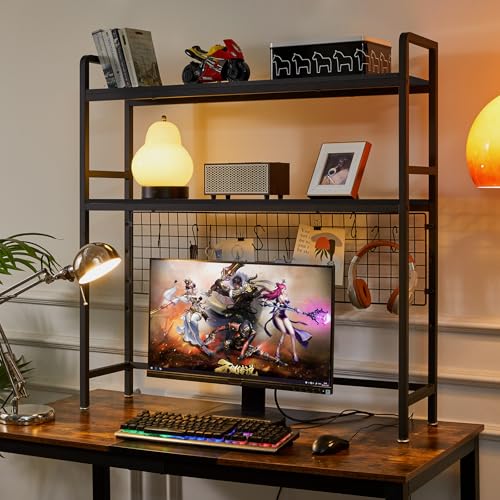 IBUYKE Bücherregal Schreibtisch Aufsatzregal Schreibtisch Regal Organizer für Wohnheim Hause 2 Tier Büro Computer Schreibtisch Zubehör Organizer Lagerregal Multifunktionales Regal TMZ003B