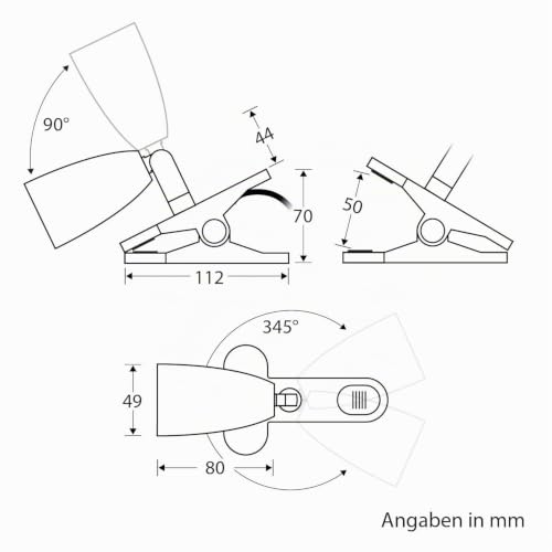 ledscom.de Klemmleuchte LIK, Schalter, schwarz matt, 1x E27 max. 60W